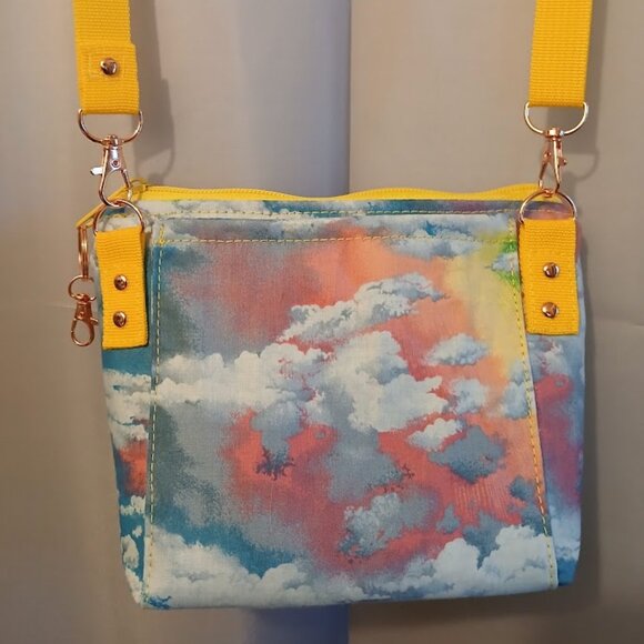 New Rainbow Clouds Sky print Crossbody Purse Bag Small Blue Pink Yellow Green - Picture 11 of 13